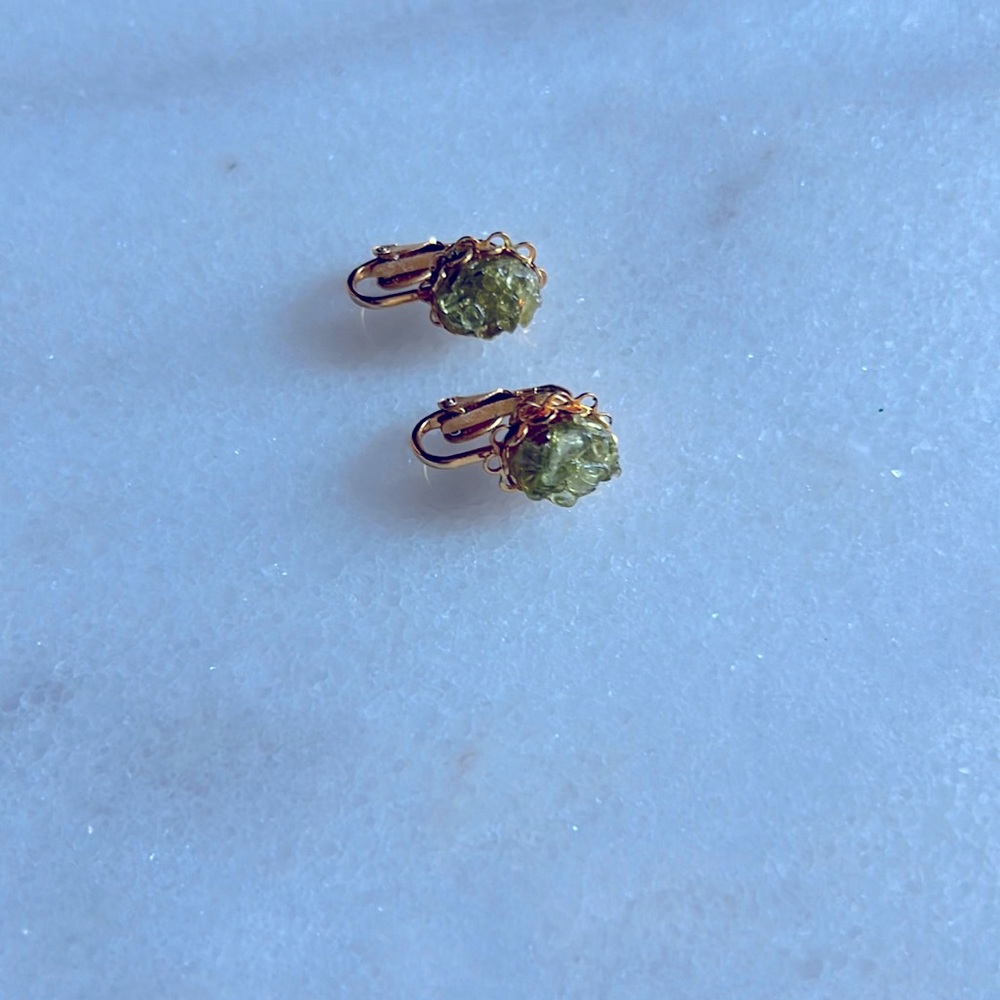 Vintage Green Clip On Earrings Gold tone